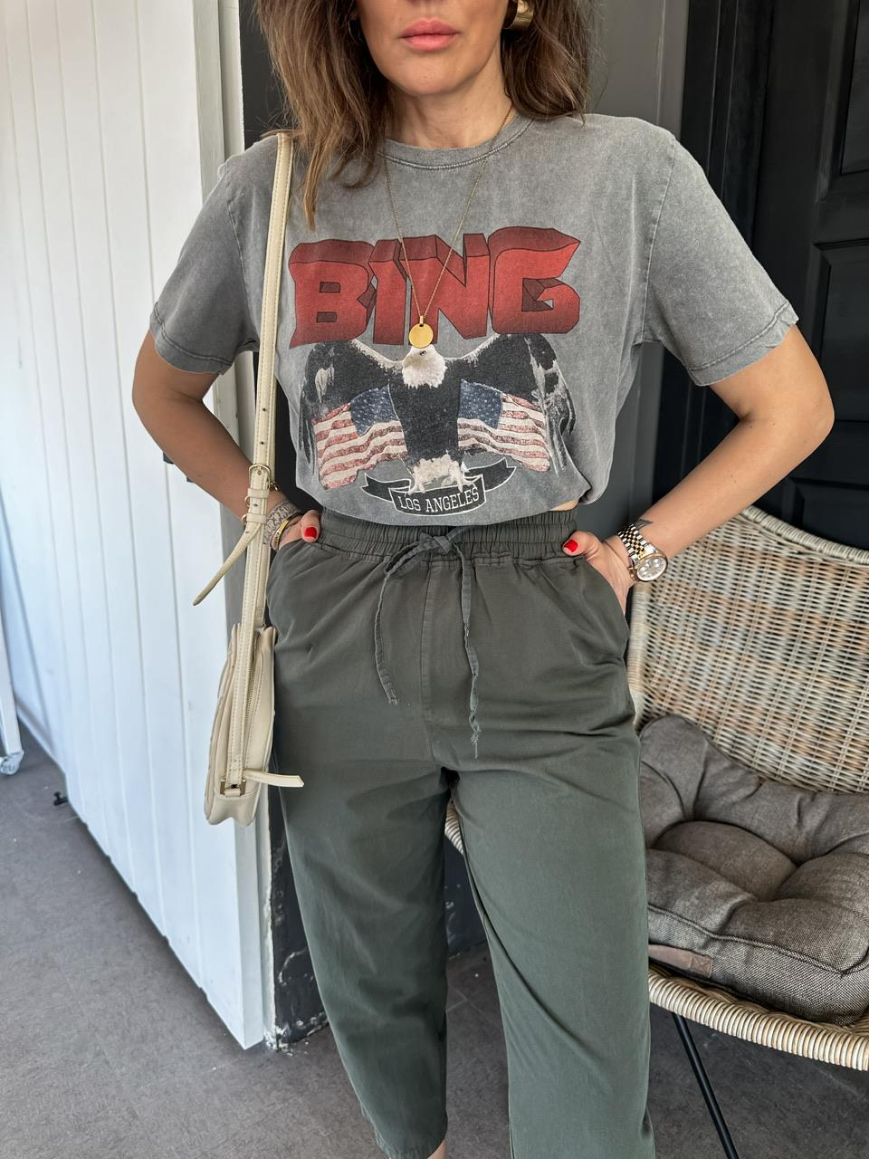 Gri Anne Bing Yıkamalı Tshirt