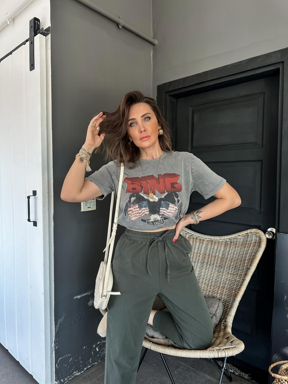 Gri Anne Bing Yıkamalı Tshirt