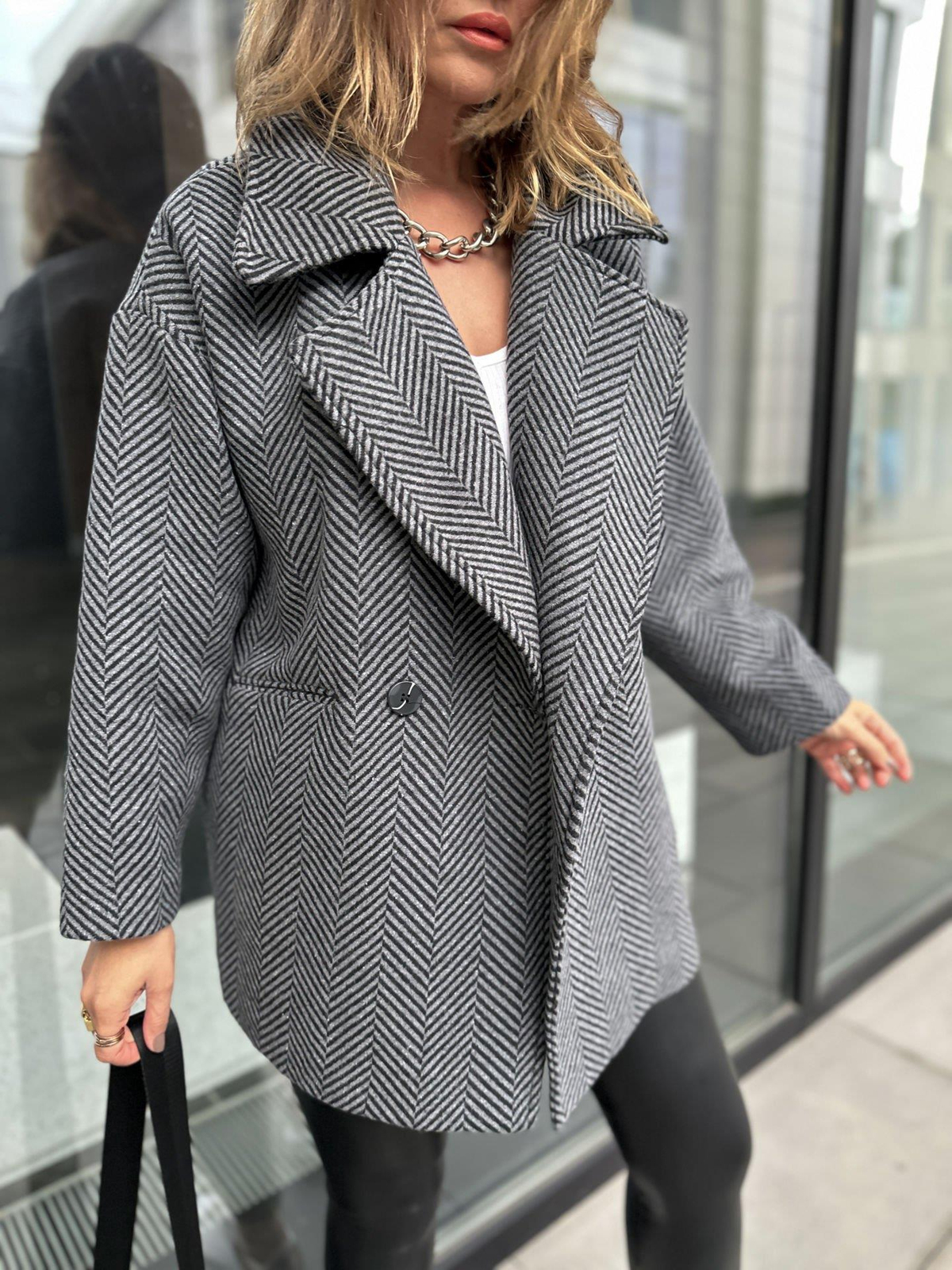 Gri Balıksırtı Oversize Kaban