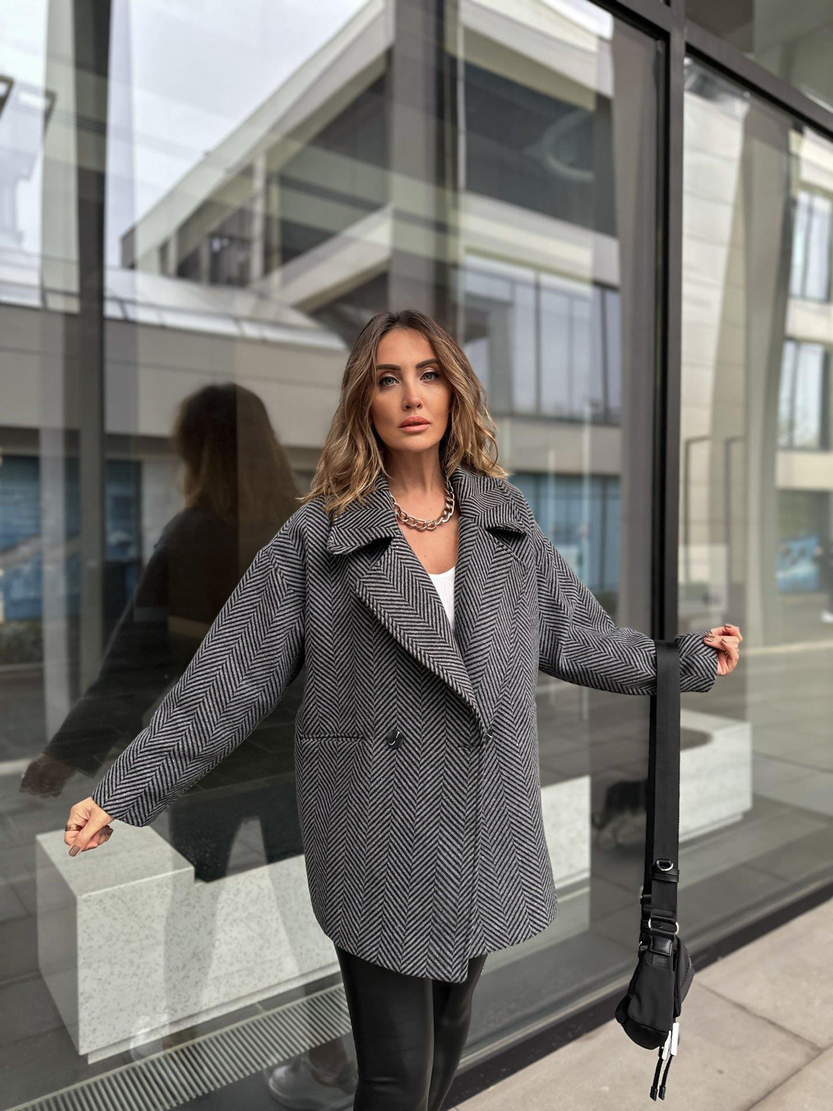 Gri Balıksırtı Oversize Kaban
