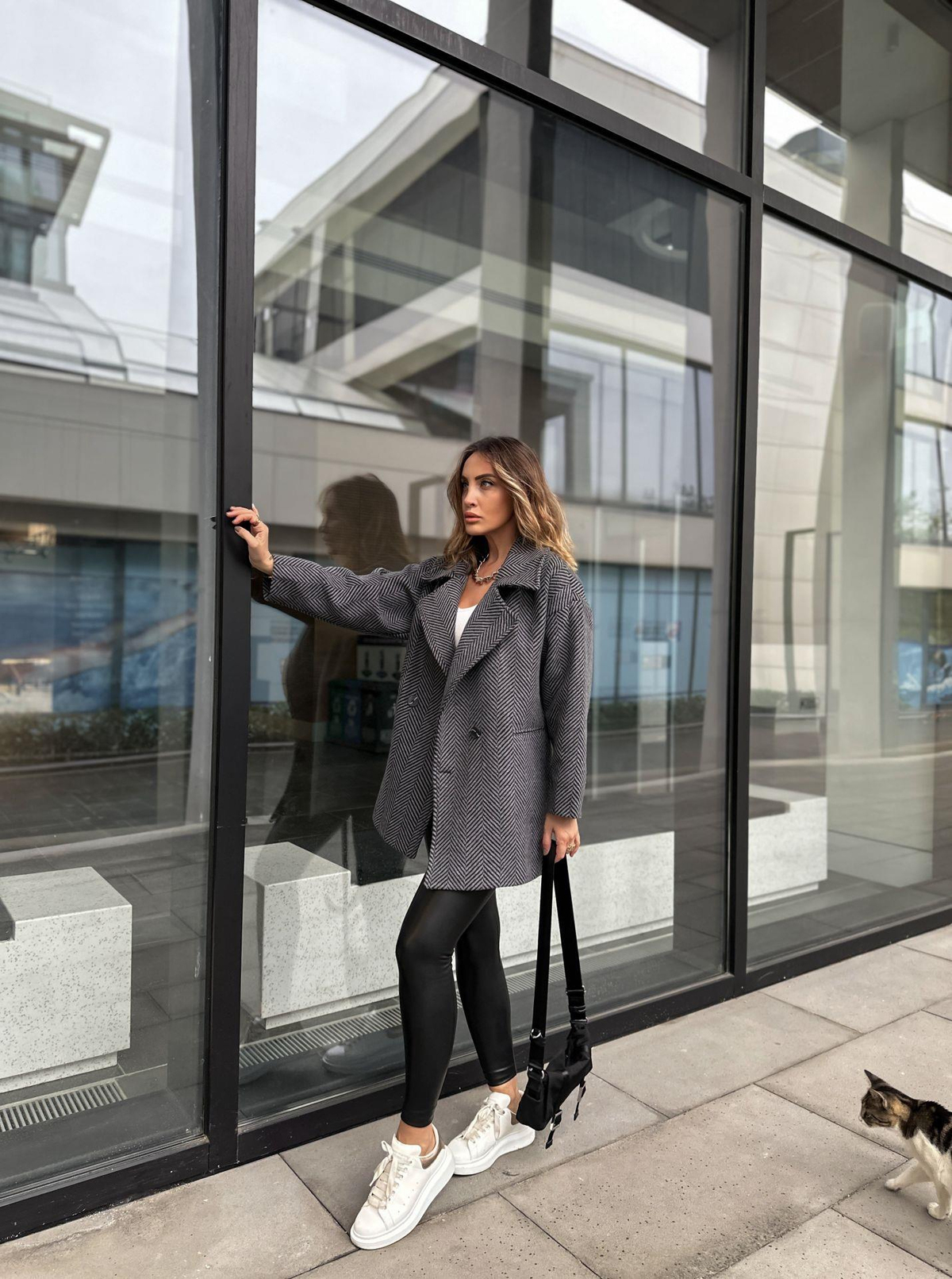 Gri Balıksırtı Oversize Kaban