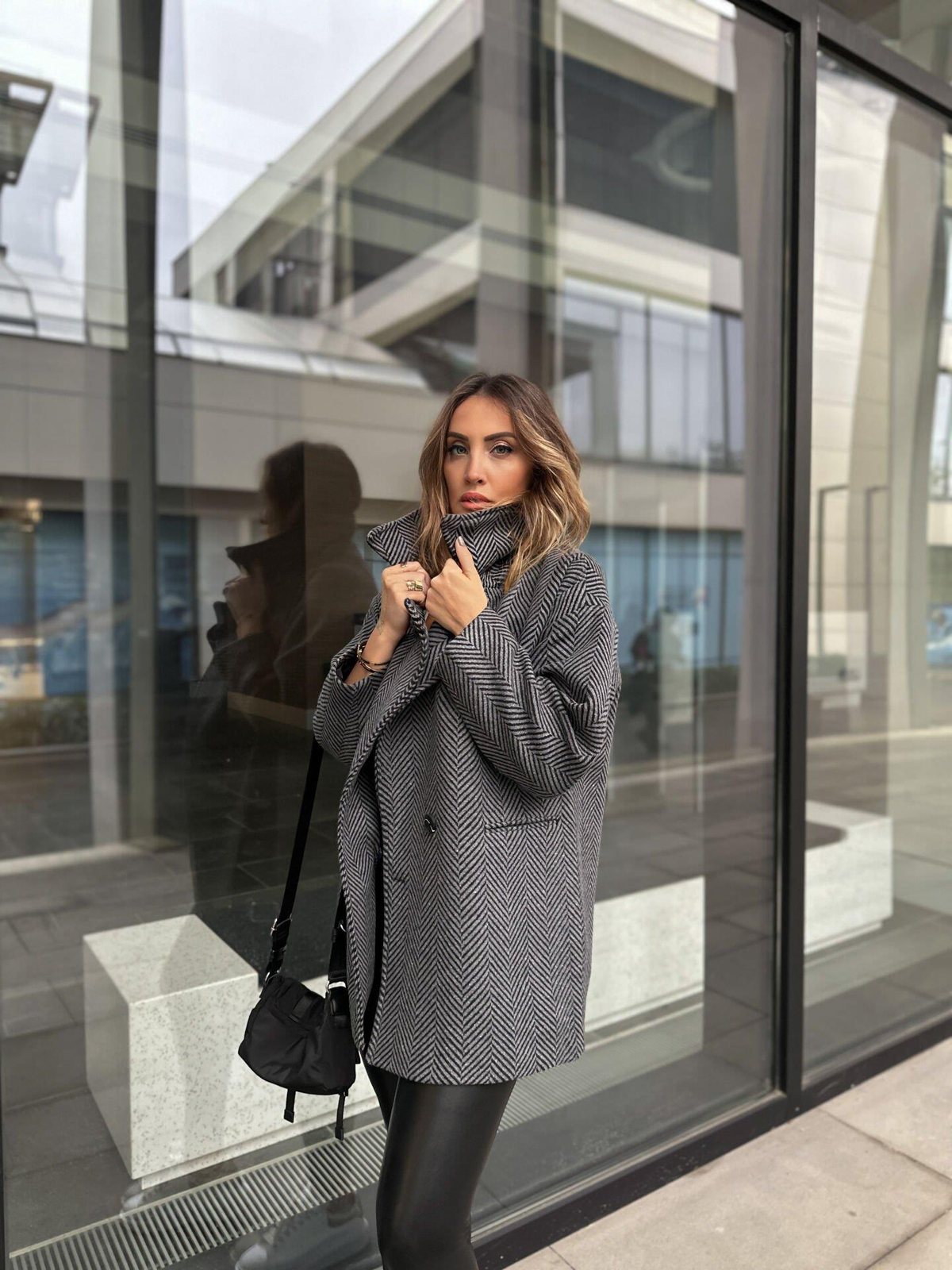 Gri Balıksırtı Oversize Kaban