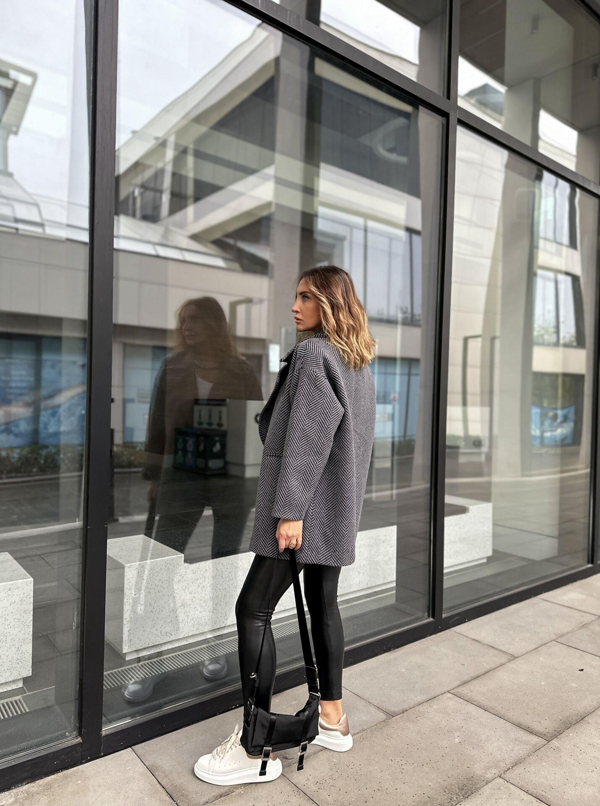 Gri Balıksırtı Oversize Kaban