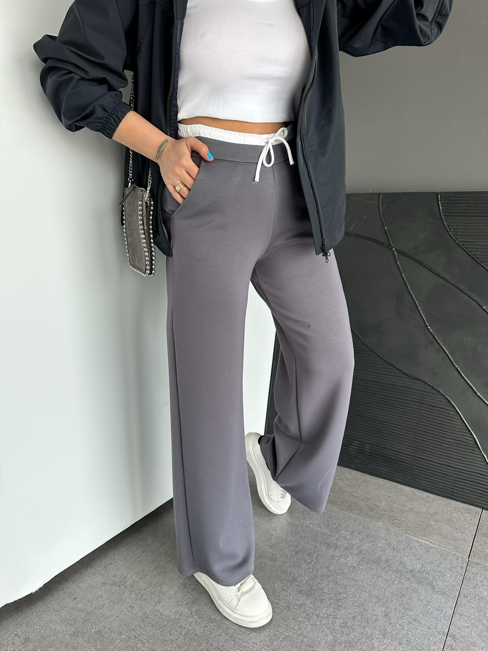 Gri Bel Detaylı Modal Pantolon