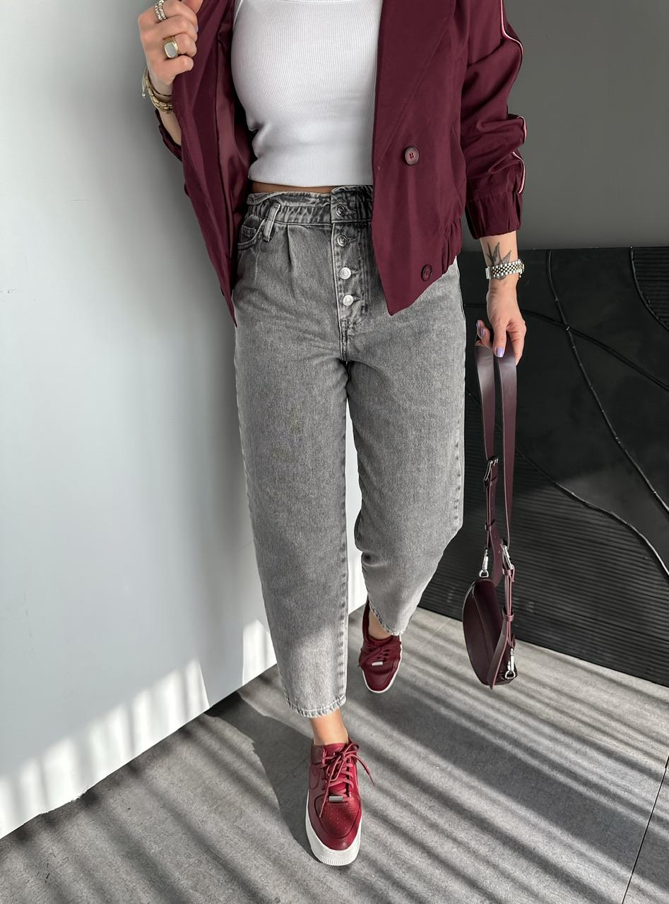 Gri Beli Düğmeli Orijinal Jean
