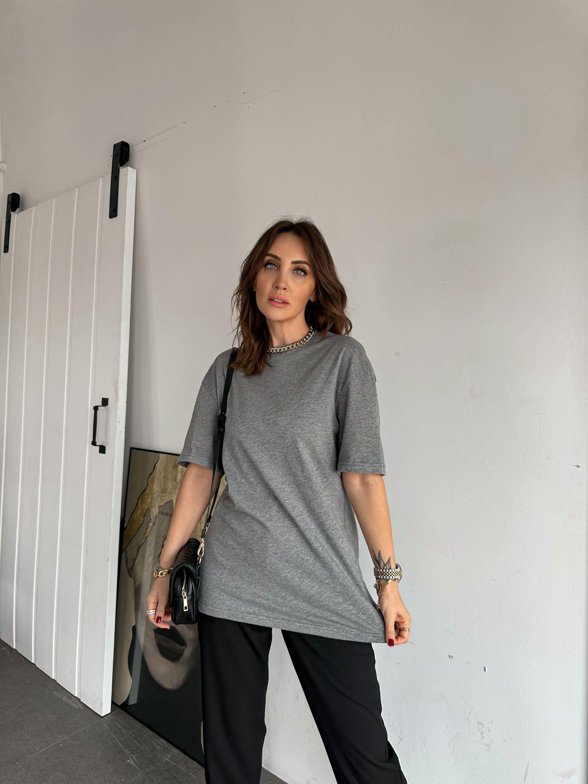 Gri Bisiklet Yaka Cotton Tshirt