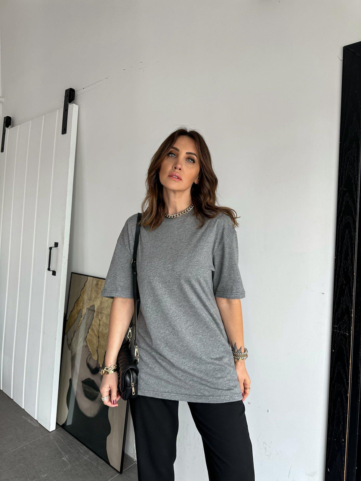 Gri Bisiklet Yaka Cotton Tshirt