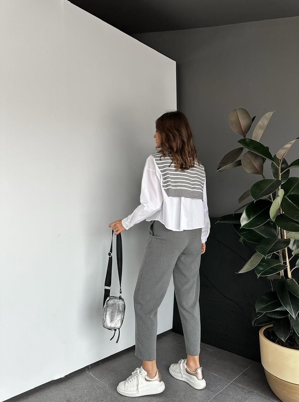 Gri Cepli Basic Kumaş Pantolon