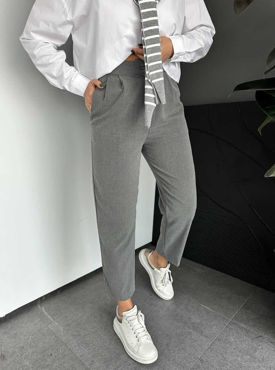 Gri Cepli Basic Kumaş Pantolon