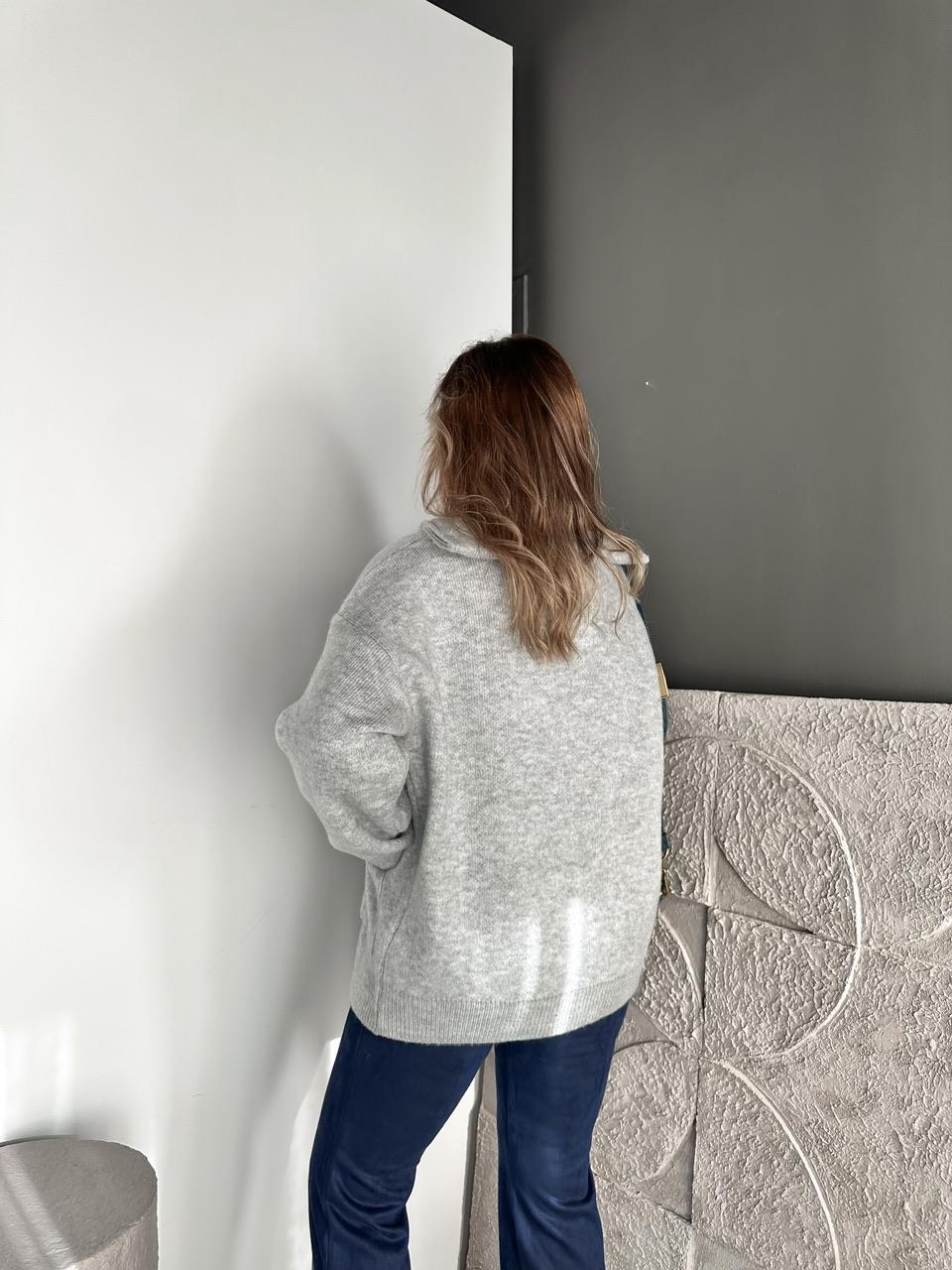 Gri Cepli Çift Fermuarlı Hırka