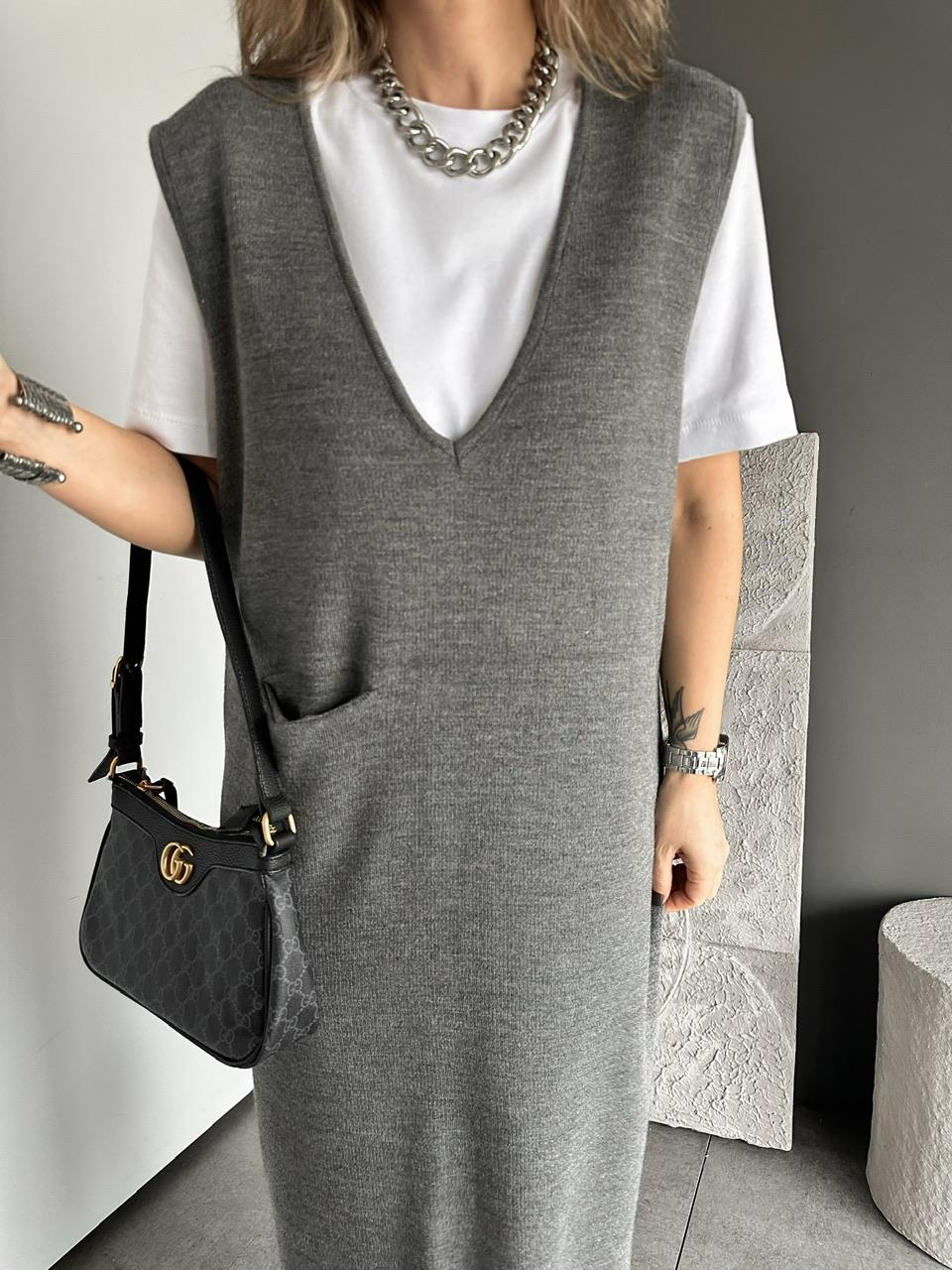 Gri Cepli Marka Model Triko Elbise