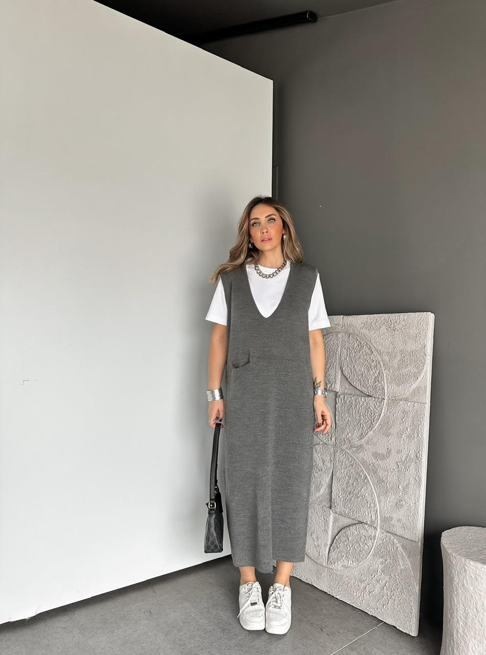 Gri Cepli Marka Model Triko Elbise