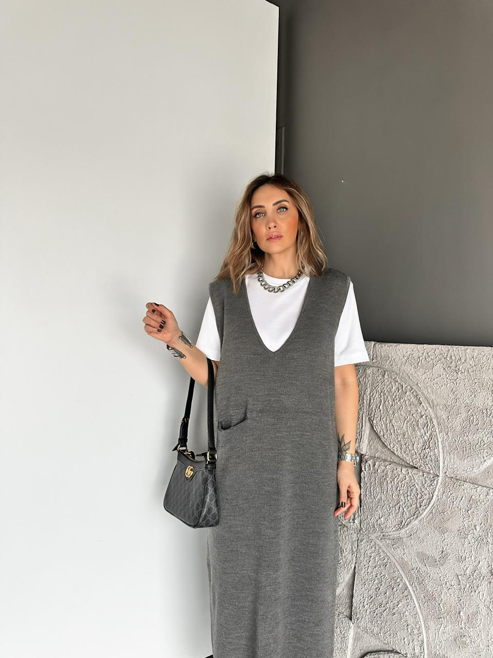 Gri Cepli Marka Model Triko Elbise