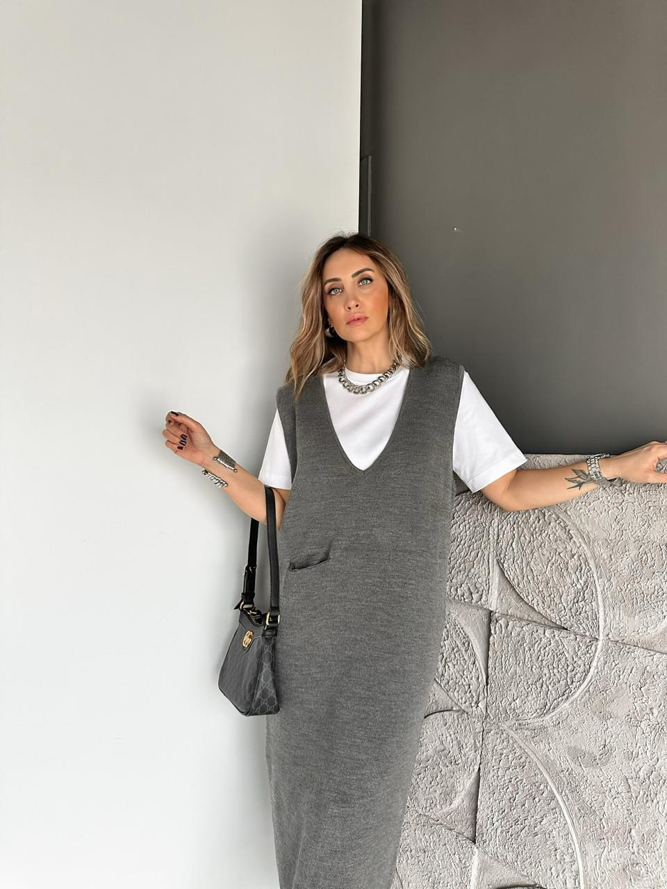 Gri Cepli Marka Model Triko Elbise