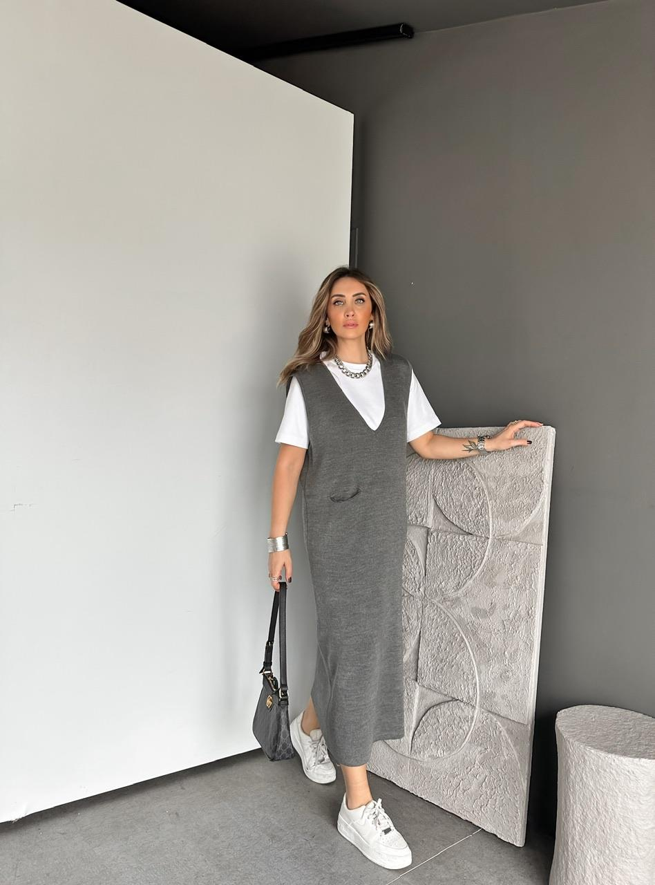 Gri Cepli Marka Model Triko Elbise