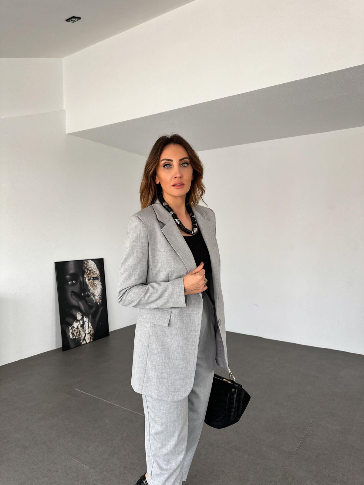 Gri Çift Düğmeli Takım