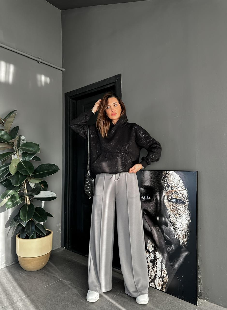 Gri Çımalı Modal Pantolon