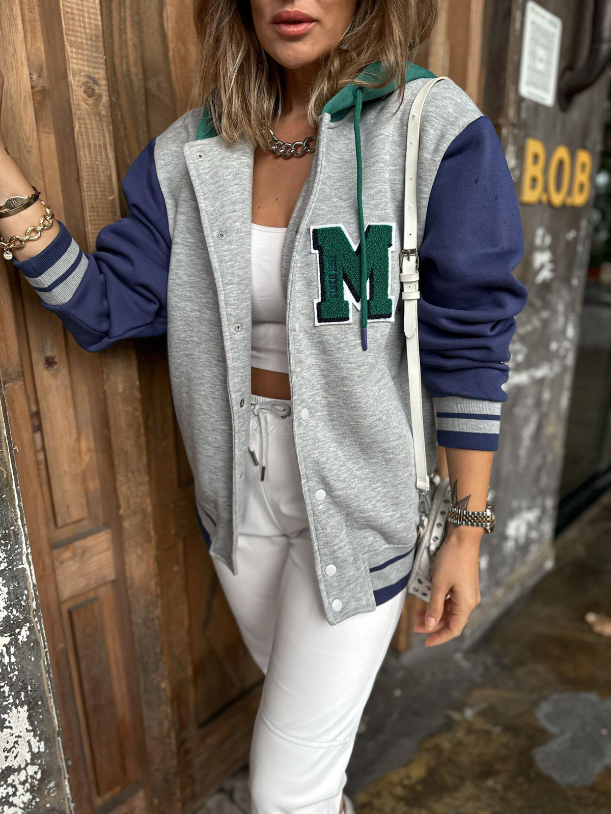Gri Çıtçıtlı College Ceket