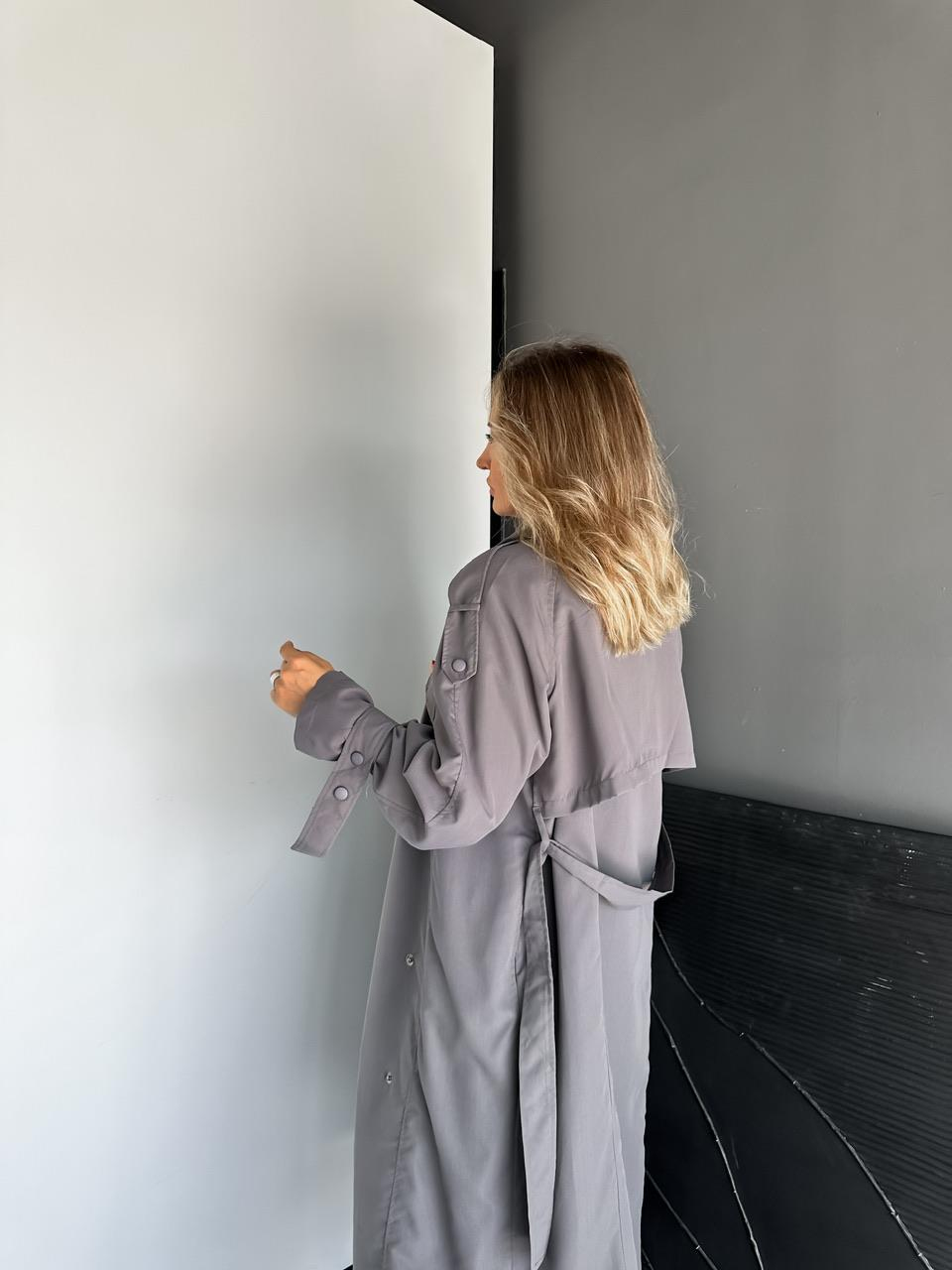 Gri Çıtçıtlı Manşetli Oversize Trençkot