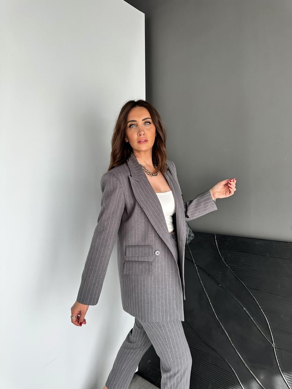 Gri Çizgili Premium Takım
