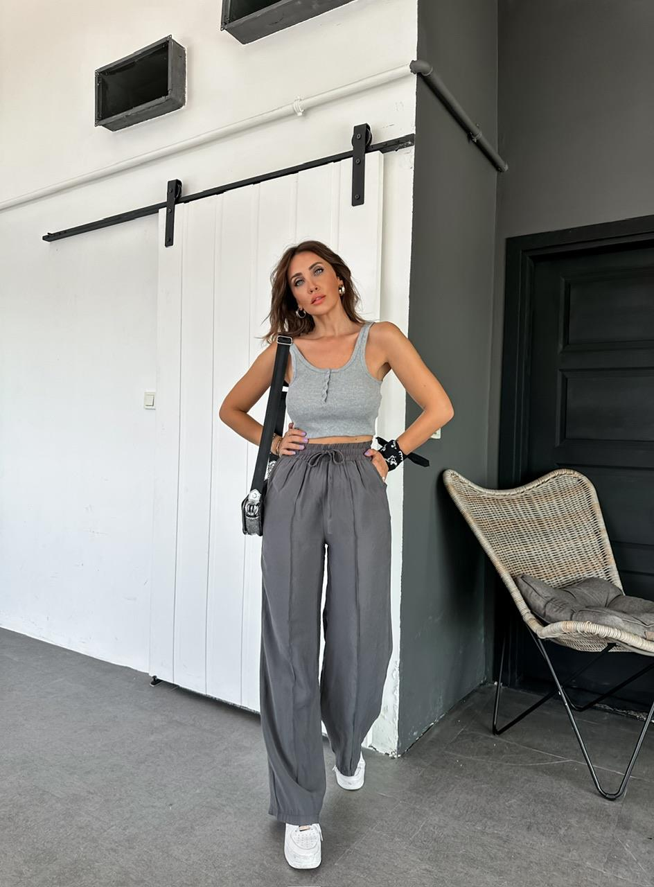Gri Düğmeli Cotton Atlet