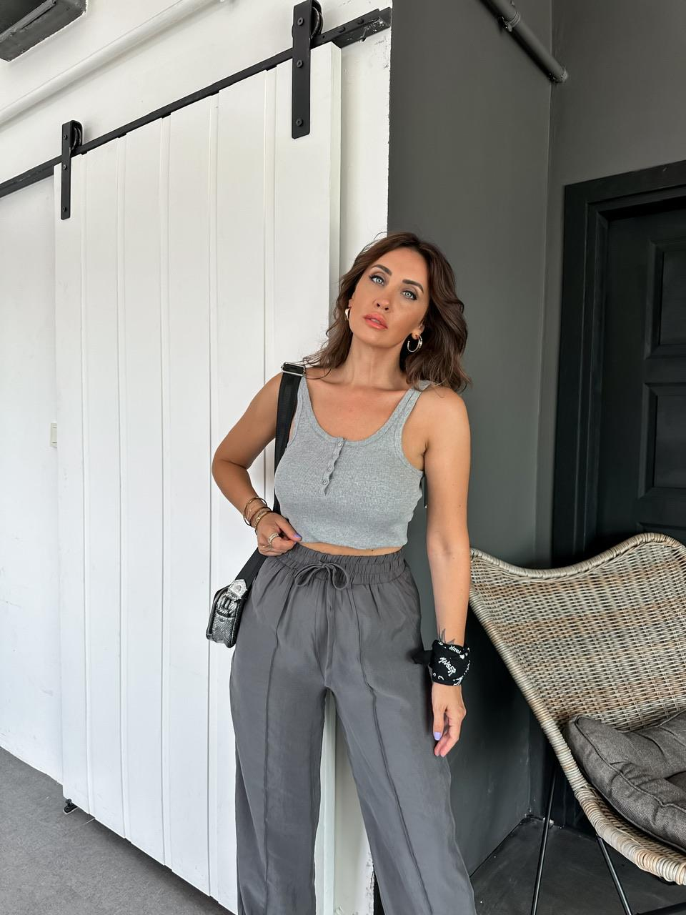 Gri Düğmeli Cotton Atlet