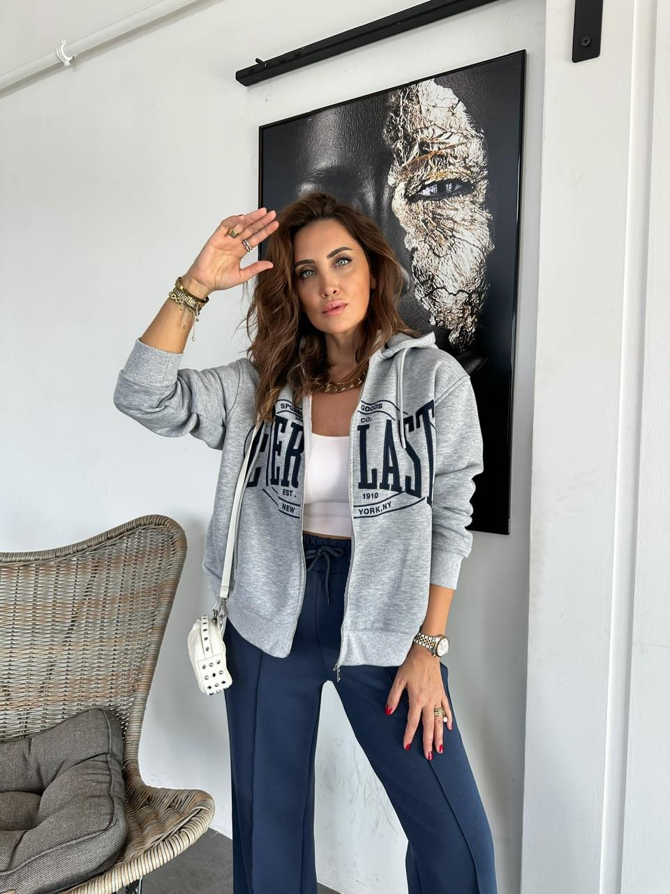 Gri Everlast Fermuarlı Sweatshirt