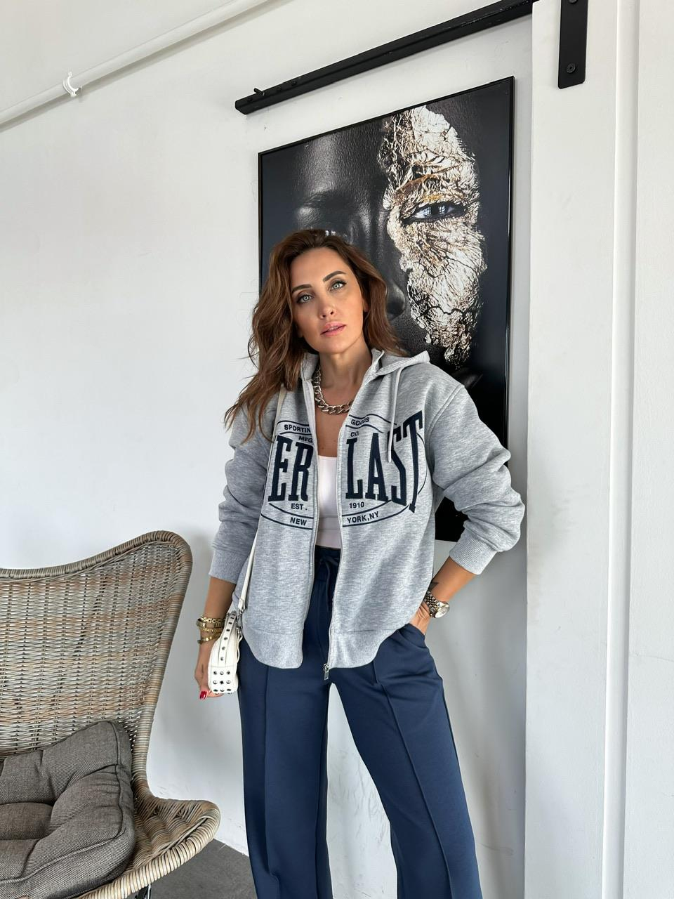 Gri Everlast Fermuarlı Sweatshirt