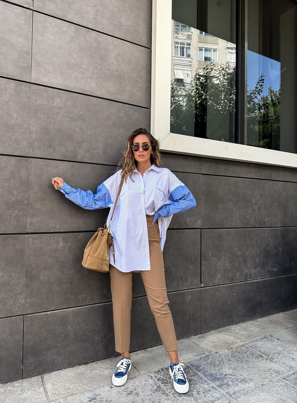 Gri Garnili Oversize Gömlek