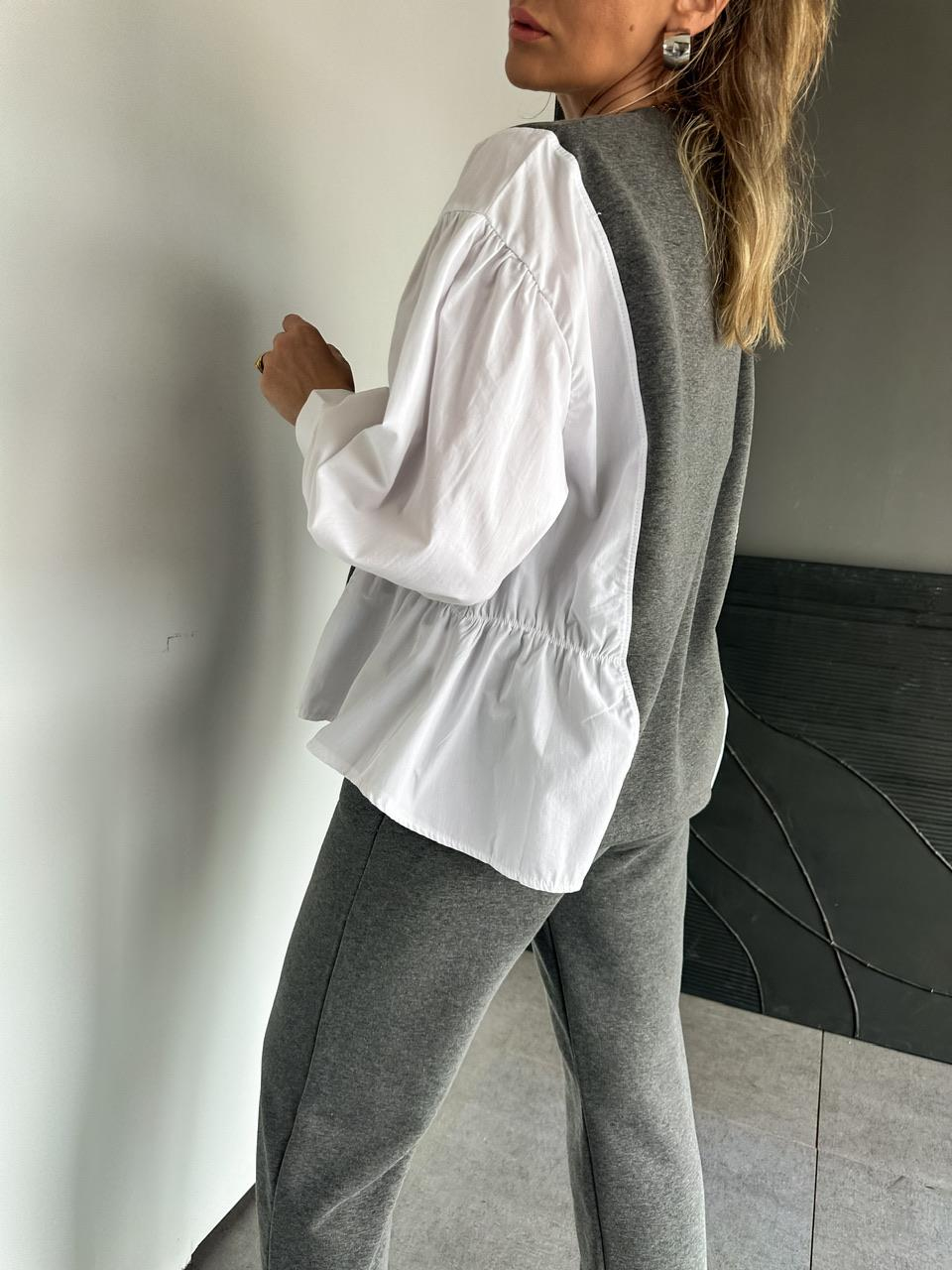Gri Gömlek Detaylı Sweat Takım