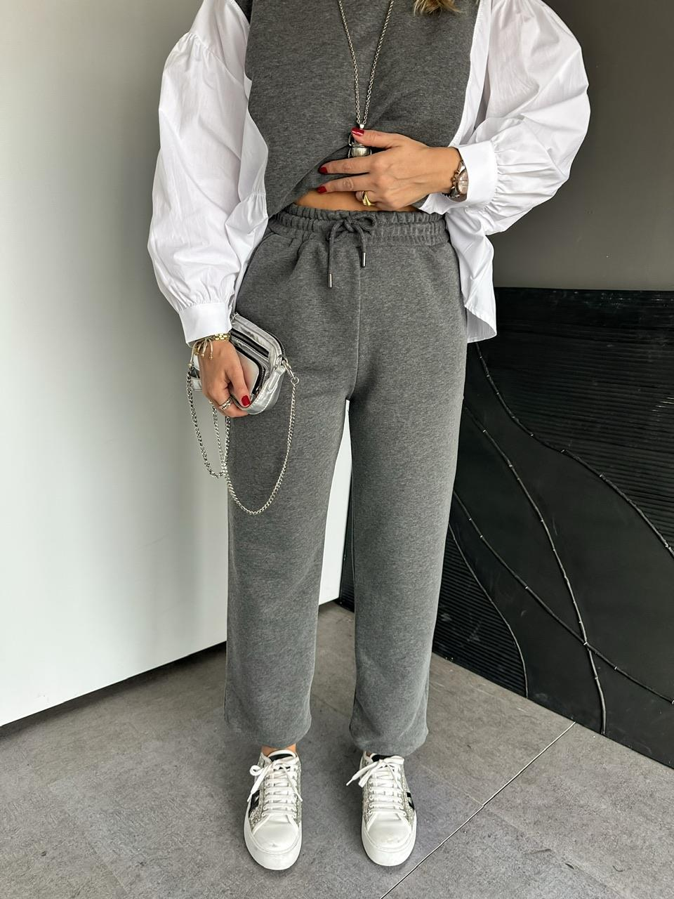 Gri Gömlek Detaylı Sweat Takım