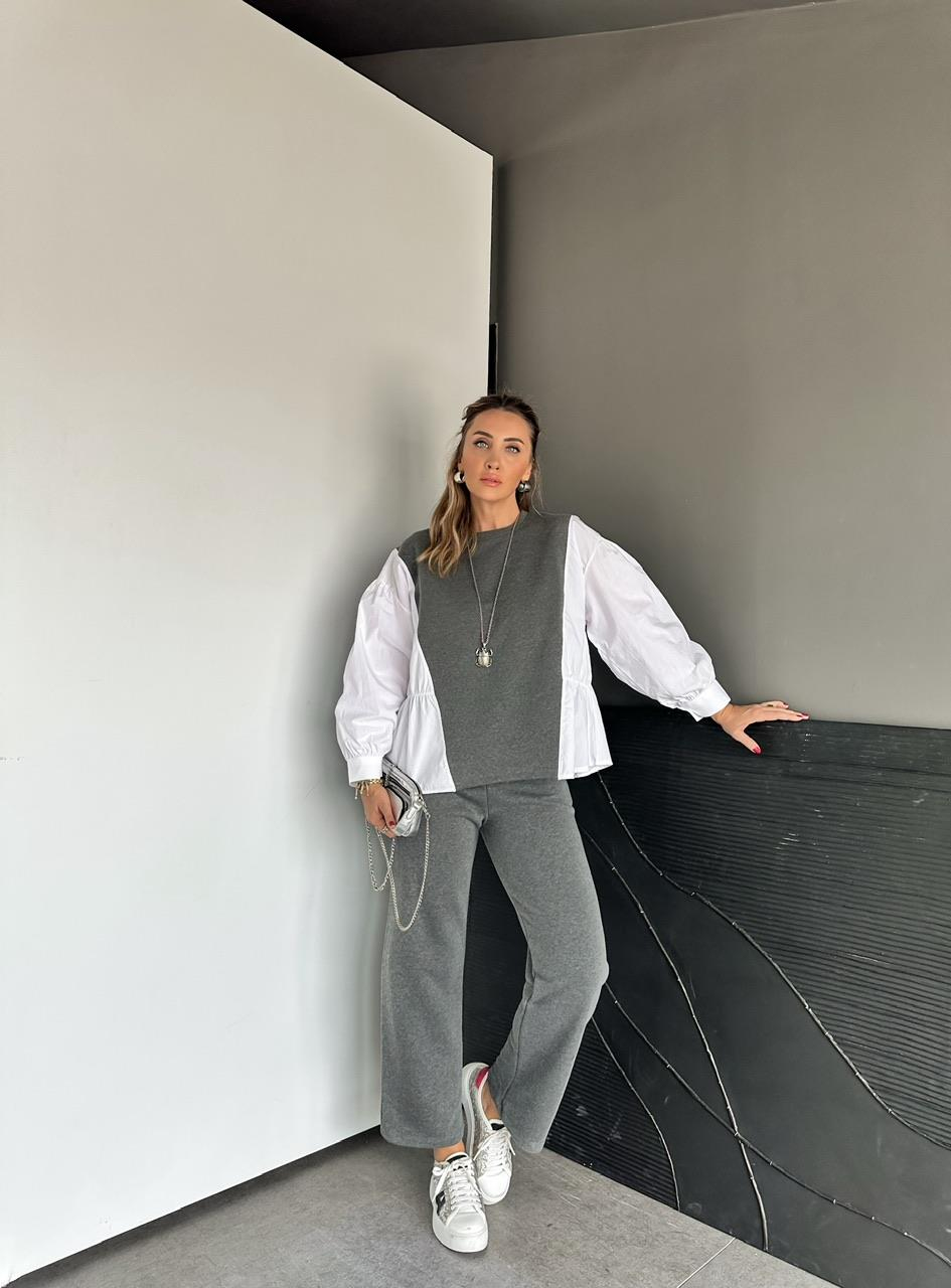 Gri Gömlek Detaylı Sweat Takım
