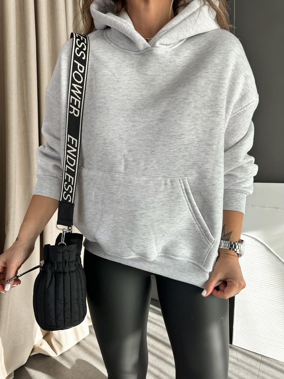 Gri Kanguru Cepli Sweatshirt