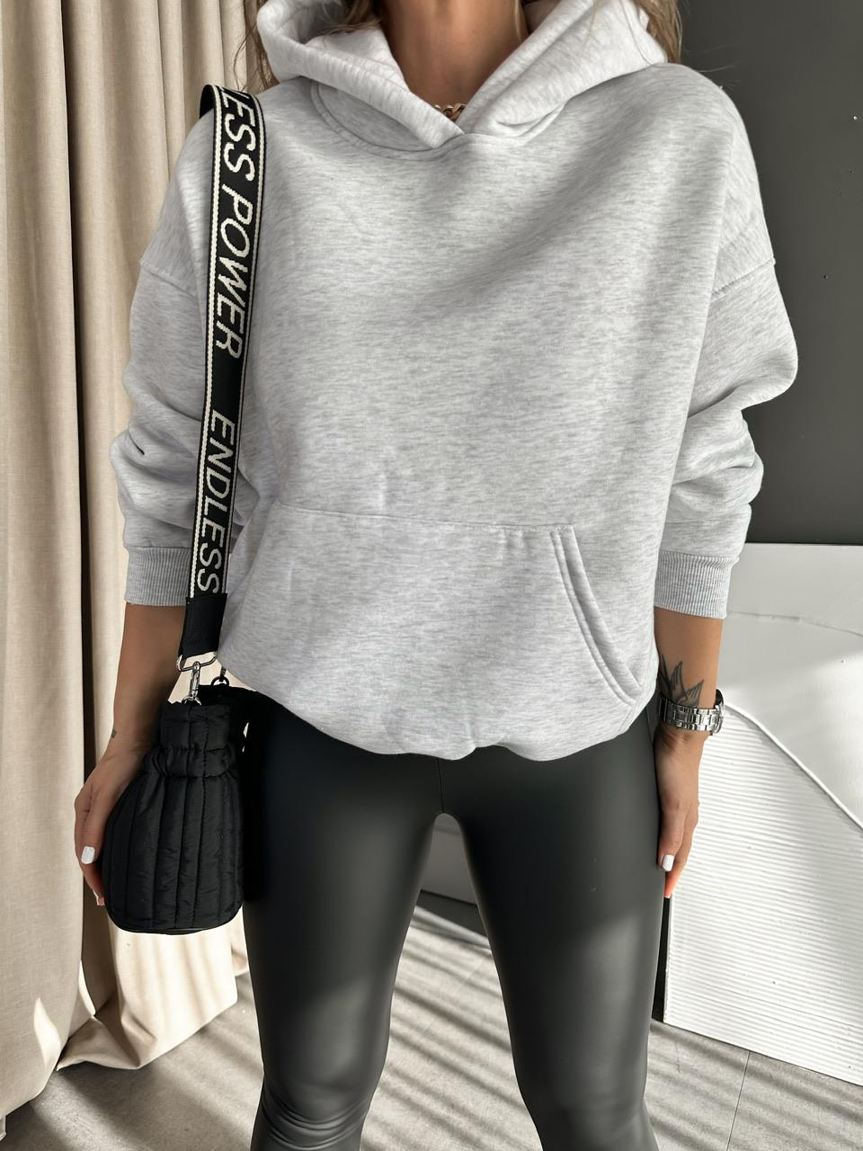 Gri Kanguru Cepli Sweatshirt