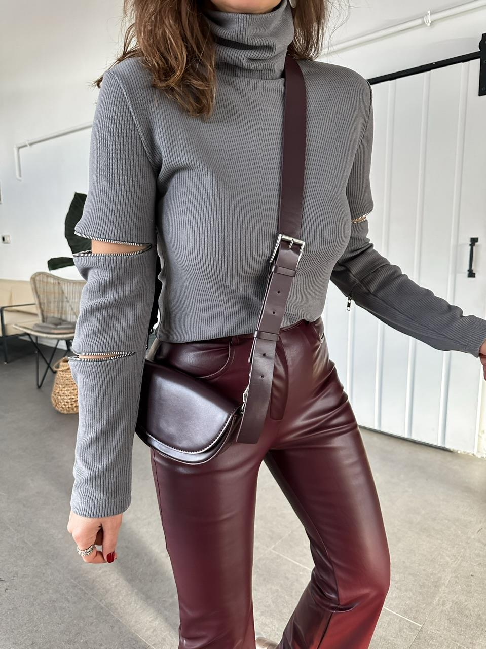 Gri Kolları Fermuarlı Kaşkorse Sweatshirt