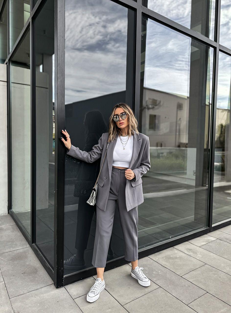 Gri Kruvaze Blazer Ceket