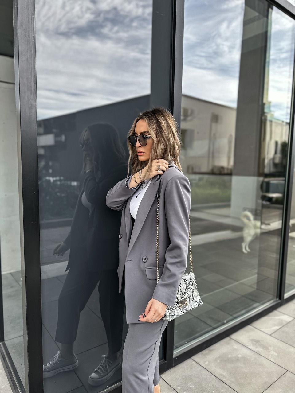 Gri Kruvaze Blazer Ceket