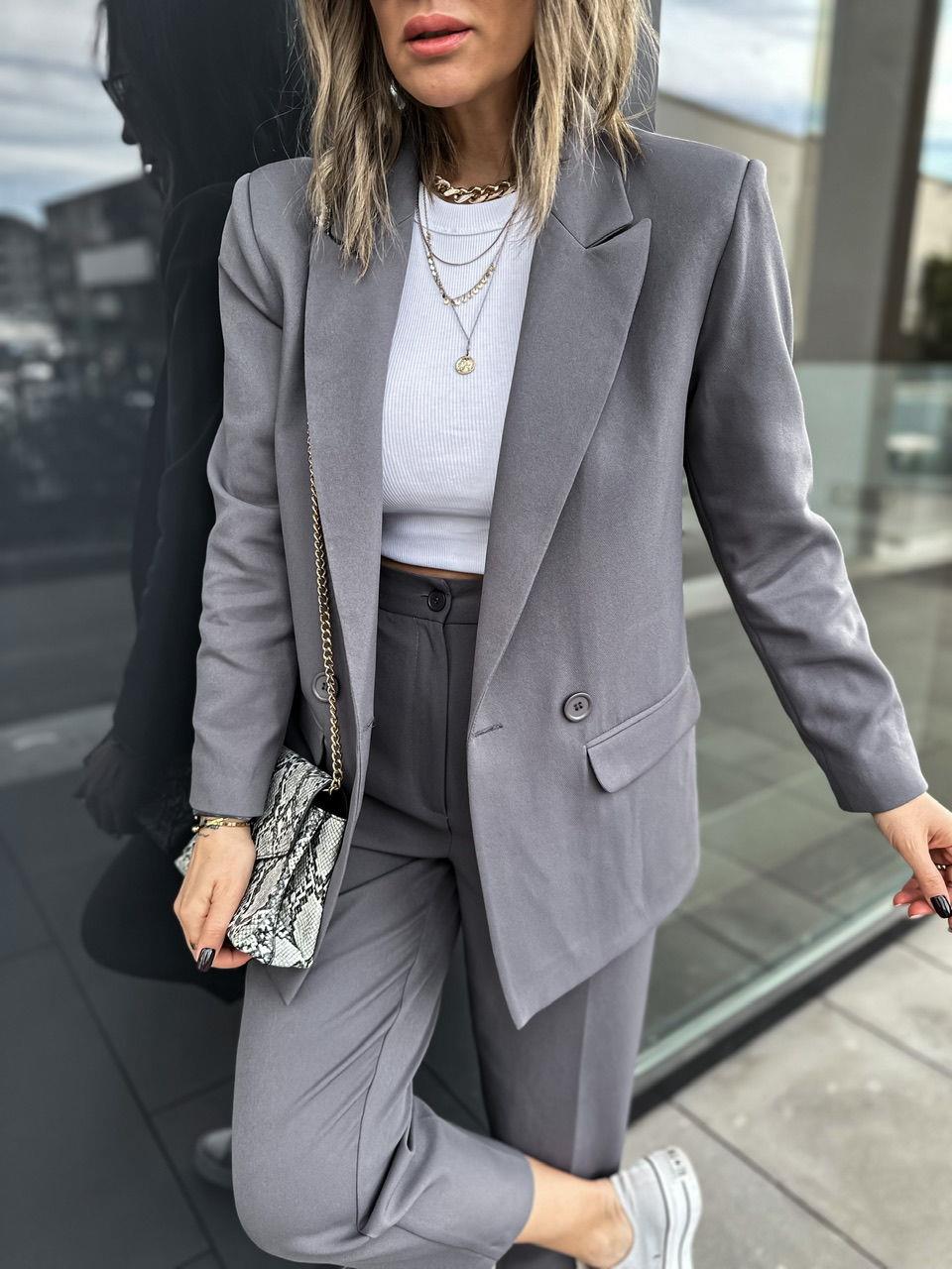 Gri Kruvaze Blazer Ceket