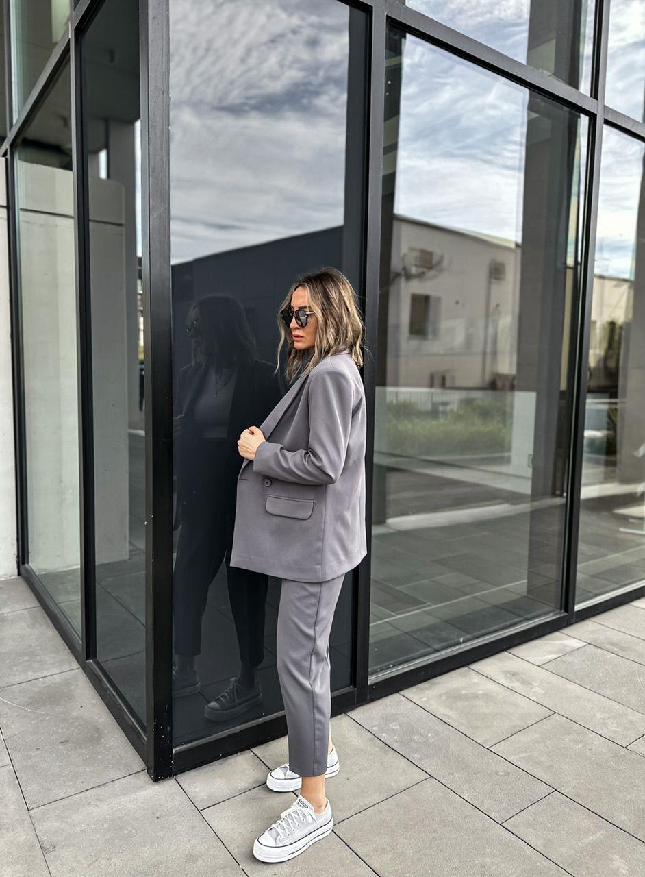 Gri Kruvaze Blazer Ceket