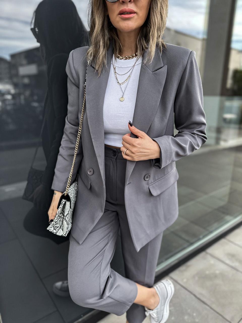 Gri Kruvaze Blazer Ceket