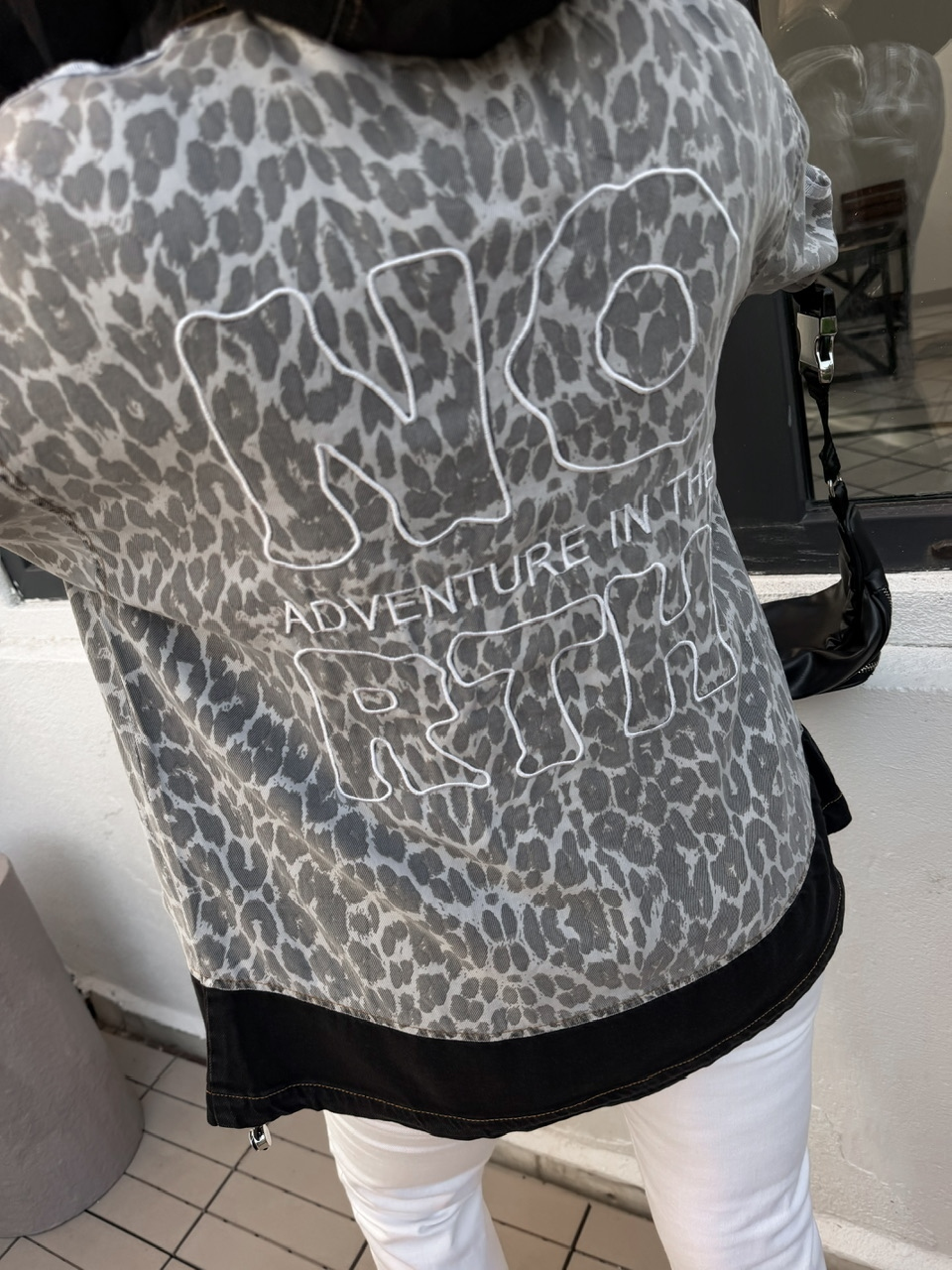 Gri Leopar Kot Parçalı Tasarım Ceket