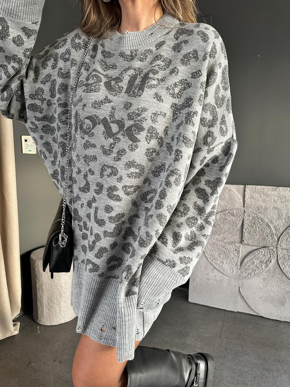 Gri Leopar Self Love Tunik Kazak