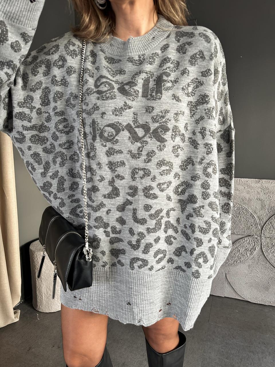 Gri Leopar Self Love Tunik Kazak