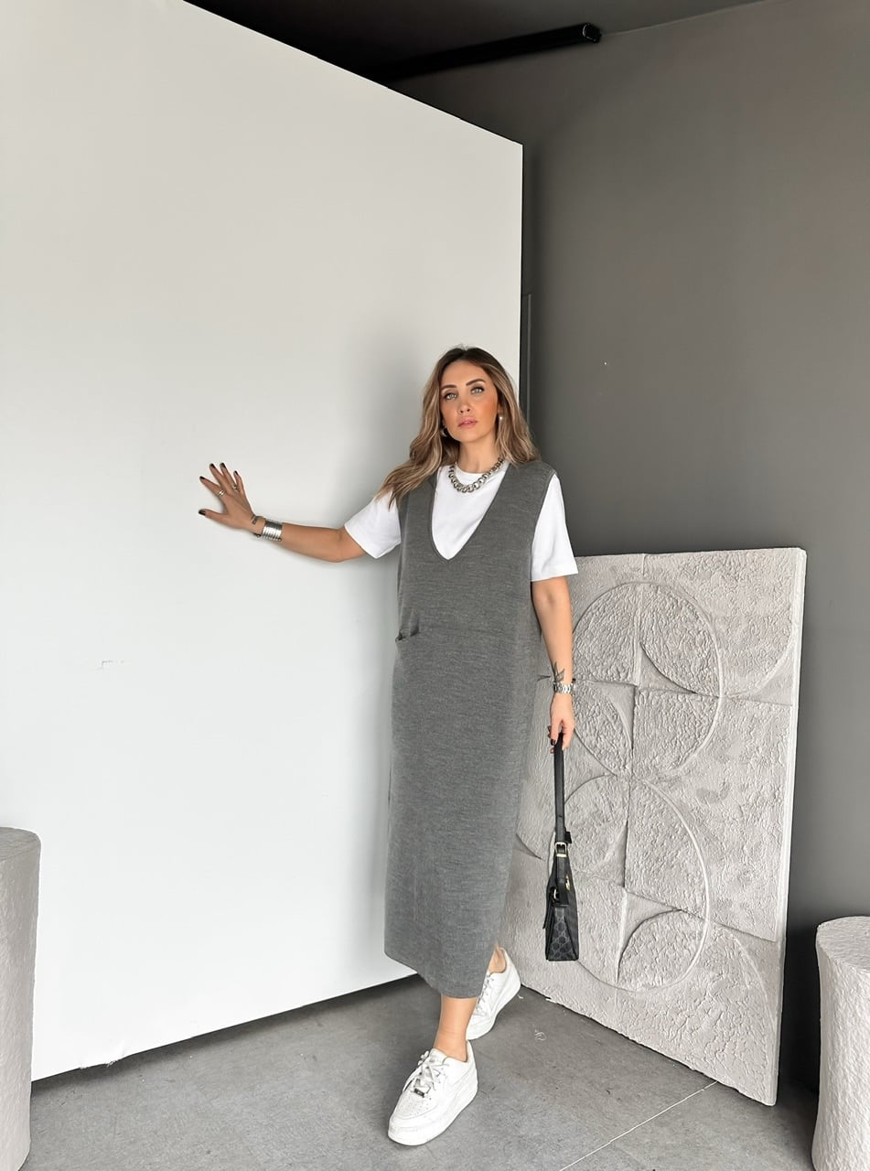 Gri Marka Model Cepli Triko Elbise