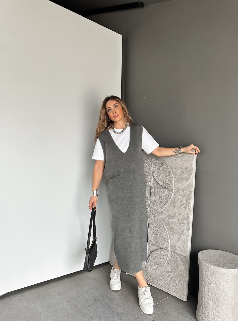 Gri Marka Model Cepli Triko Elbise