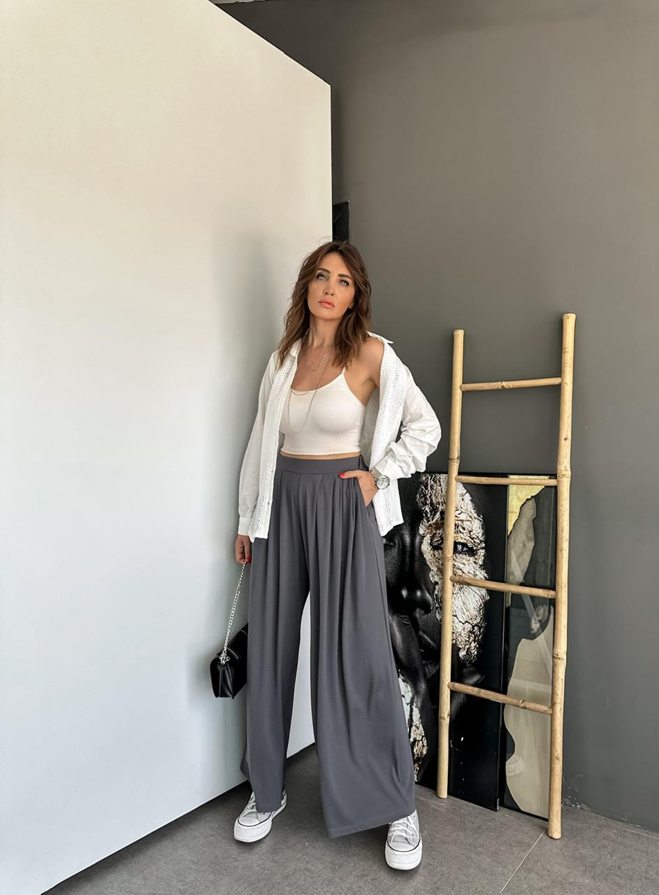 Gri Modal Cepli Şalvar Pantolon