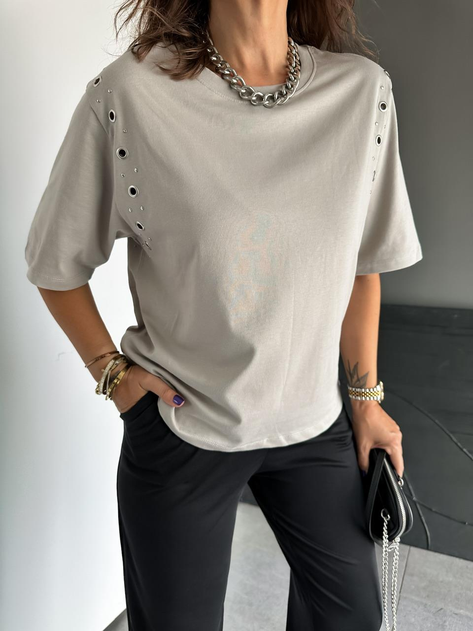 Gri Omuzları Kuş Gözü Tshirt