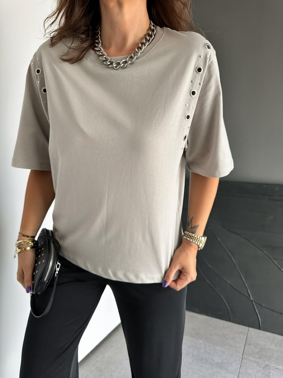 Gri Omuzları Kuş Gözü Tshirt