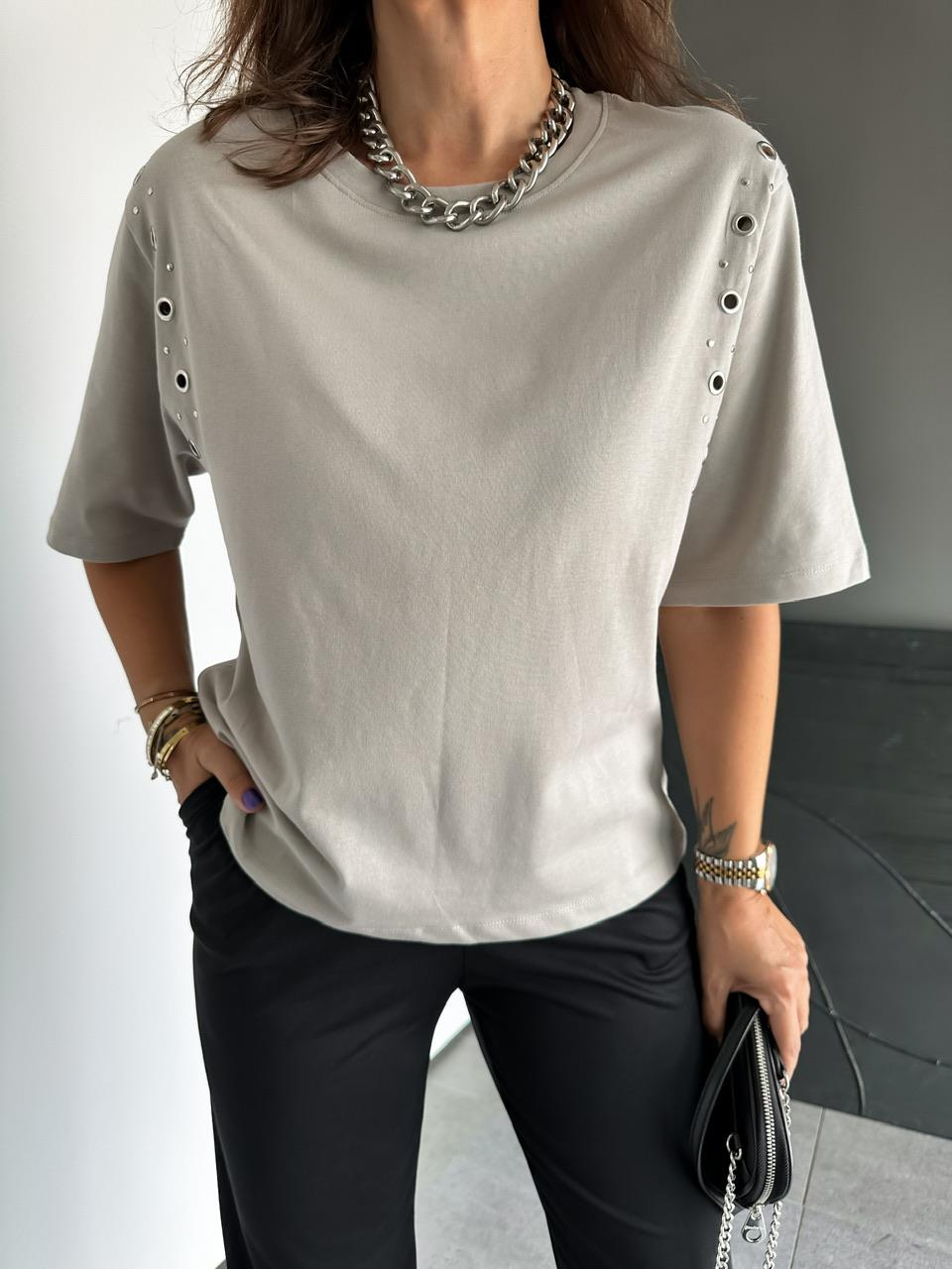 Gri Omuzları Kuş Gözü Tshirt