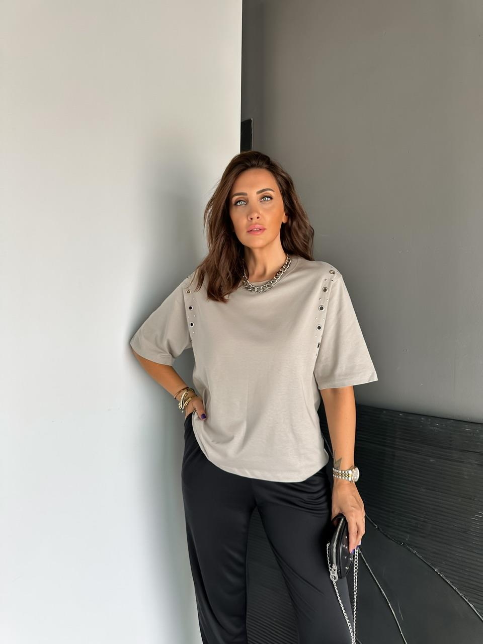 Gri Omuzları Kuş Gözü Tshirt
